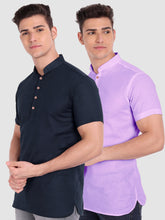 Mens Casual Slim Fit Half Sleeve Cotton Kurta (Pack 2)